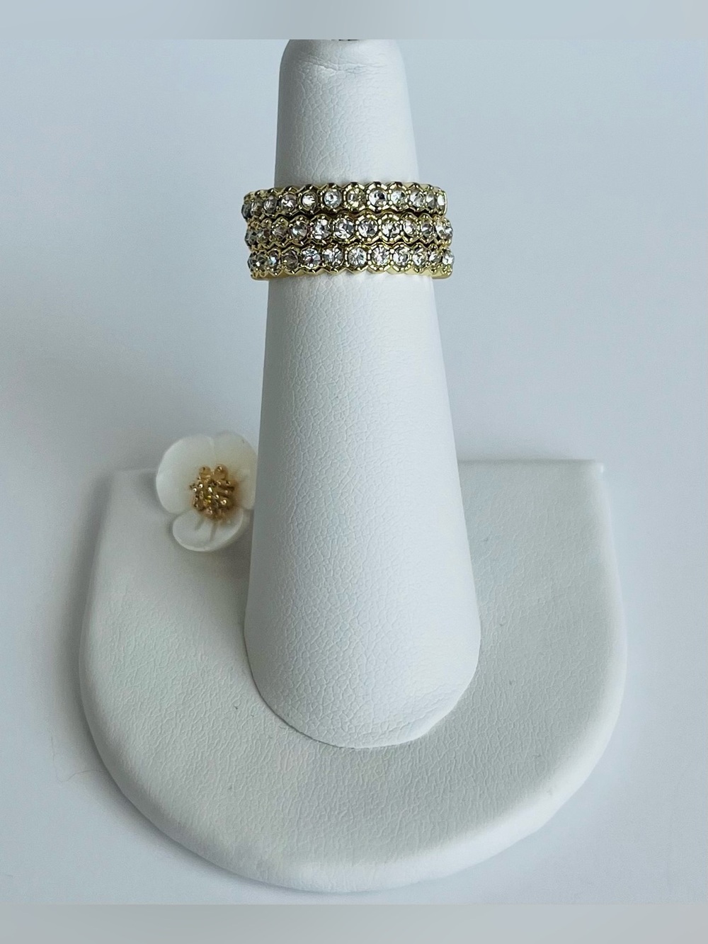 Charter Club Gold-Tone Triple Row Crystal Stack Ring Size 5